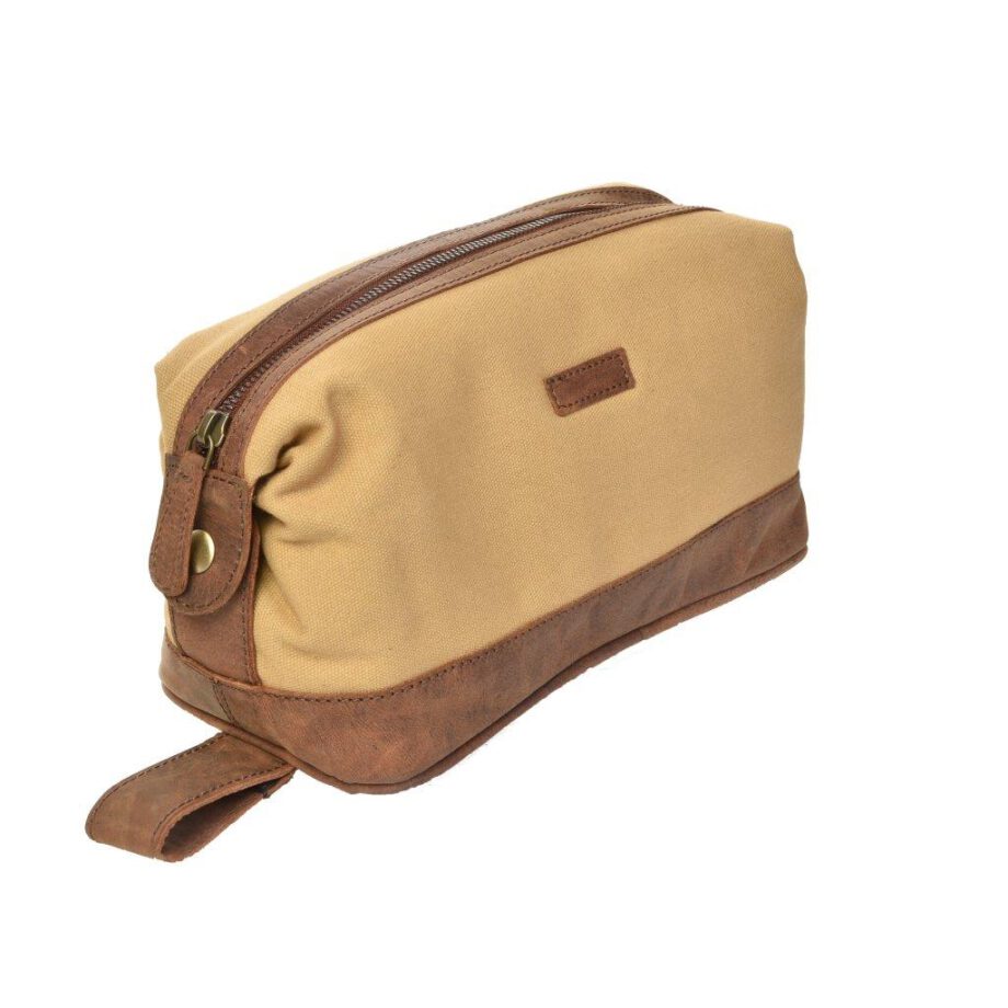 2846CV Dermata toilettas van canvas met leer sand/brown