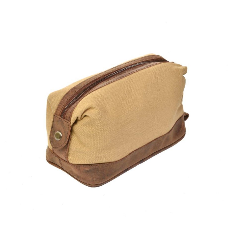 2846CV Dermata toilettas van canvas met leer sand/brown