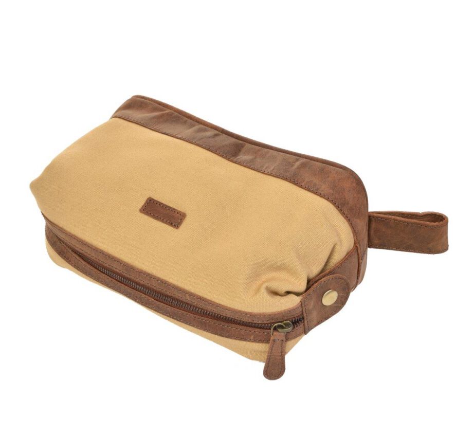 2846CV Dermata toilettas van canvas met leer sand/brown