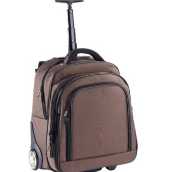 3444NY BR trolley/rugtas met 17" laptopvak nylon bruin Dermata lederwaren