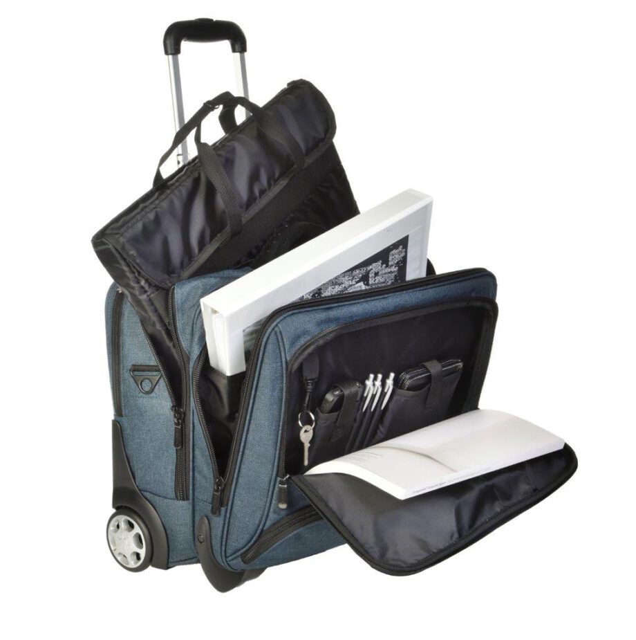 3456CV BL businesslaptoptrolley canvas blauw met zwarte binnenvoering Dermata Lederwaren