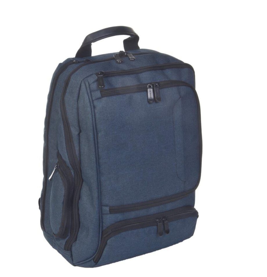 3489CV bl laptoprugtas blauw canvas van Dermata lederwaren